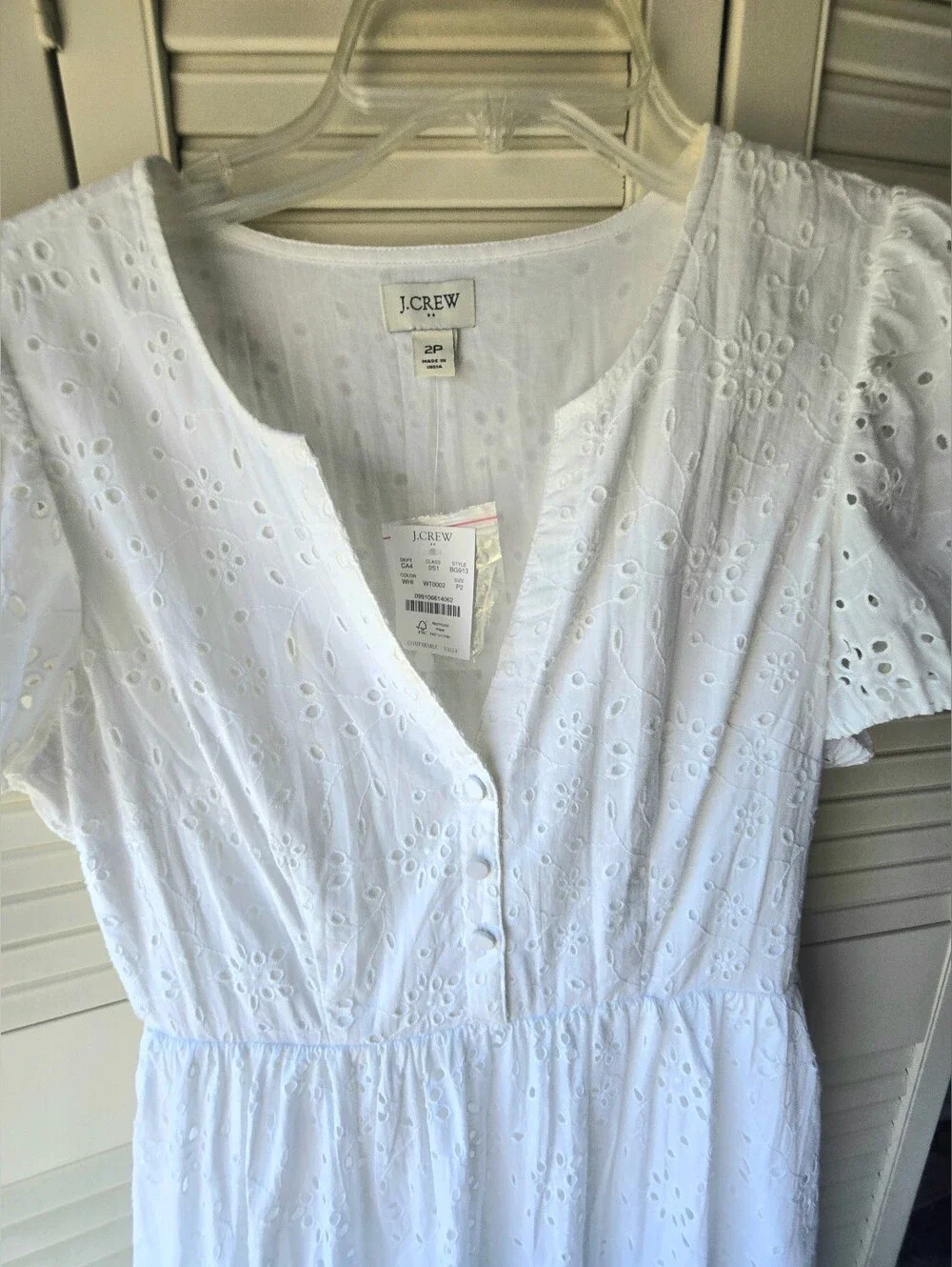 NWT J Crew White 100% Cotton Eyelet Button-Front Midi Dress Size 2P